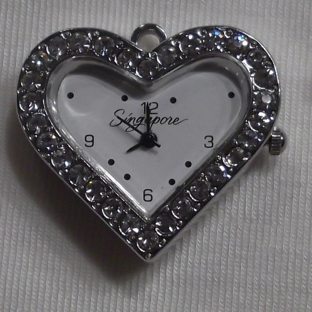 Silver Rhinestone Heart Watch Pendant Singapore